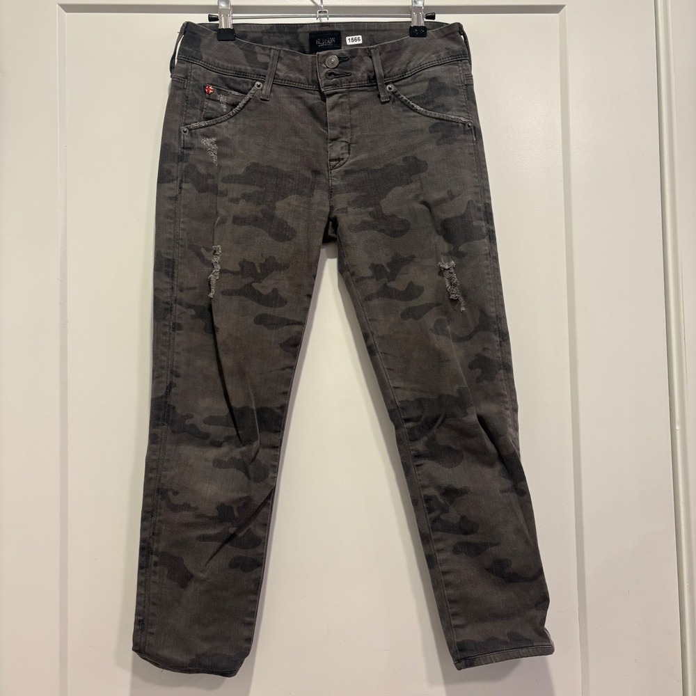 Hudson Jeans Collin Skinny Ankle Camo Grey Black Distressed Flap Pocket Size 27